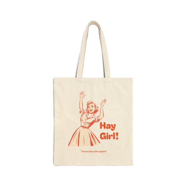 Cotton Canvas Tote Bag - Hay Girl! - Natural - Printed On Both Sides