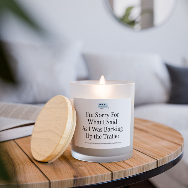 Frosted Glass Candle, 11oz - Sorry/Trailer