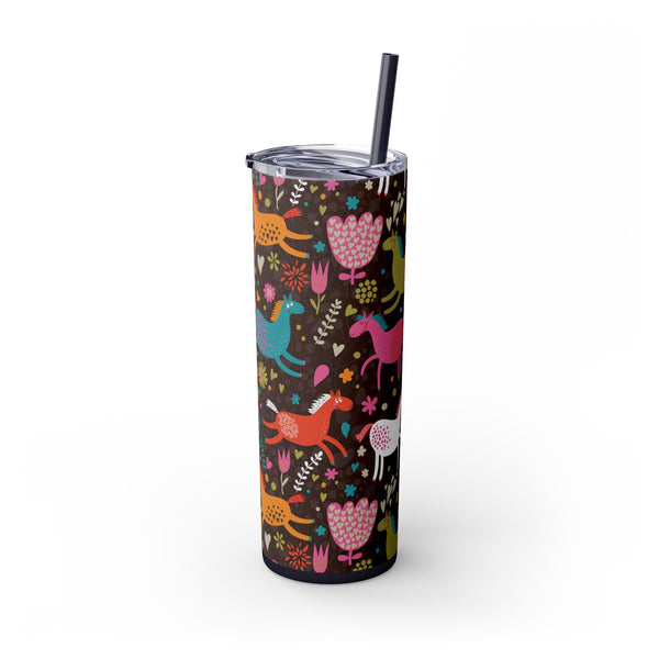 Skinny Tumbler with Straw, 20oz - Midnight Ponies