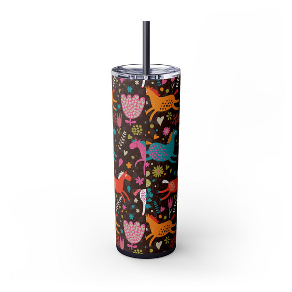 Skinny Tumbler with Straw, 20oz - Midnight Ponies