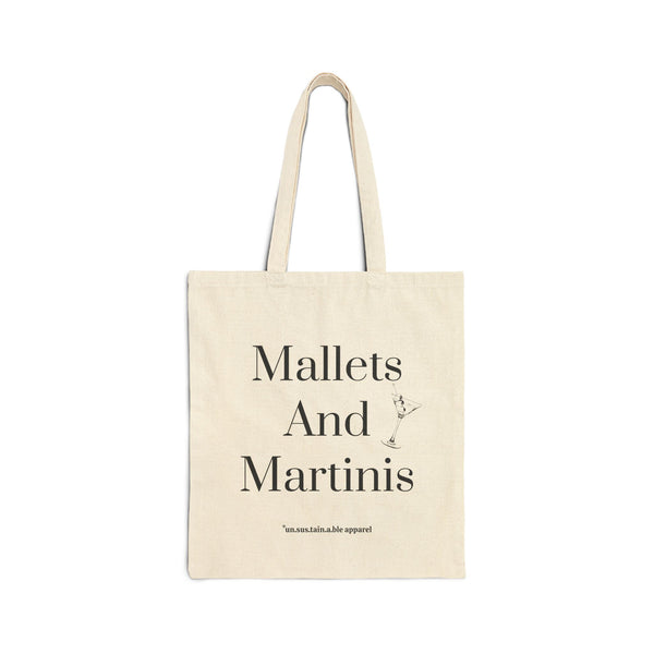 Cotton Canvas Tote Bag - Mallets & Martinis - Natural - Printed On Both Sides