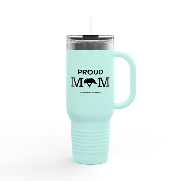 Insulated Travel Mug, 40oz - Proud Mom - Helmet - Lt Blue