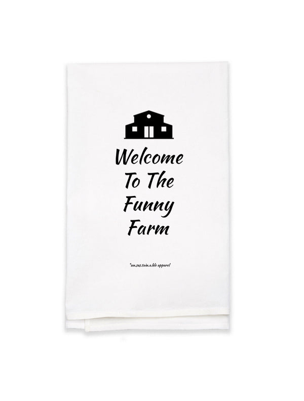 White Flour Sack Tea Towel - Funny Farm