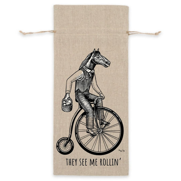 Linen Wine Bag - See Me Rollin'