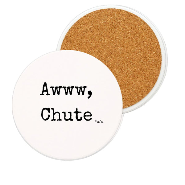 White Ceramic Coaster - Awww, Chute