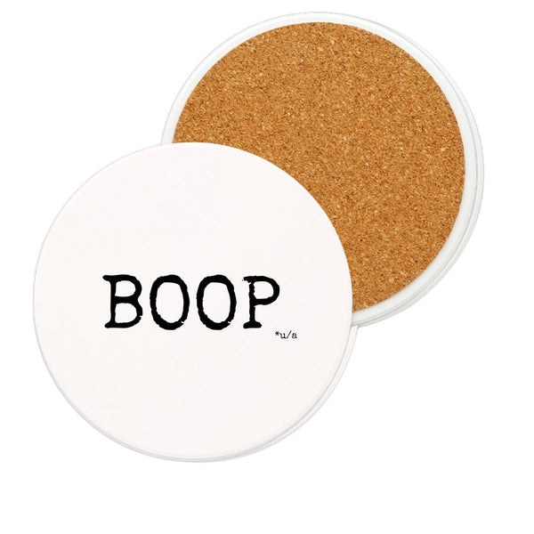 White Ceramic Coaster - BOOP