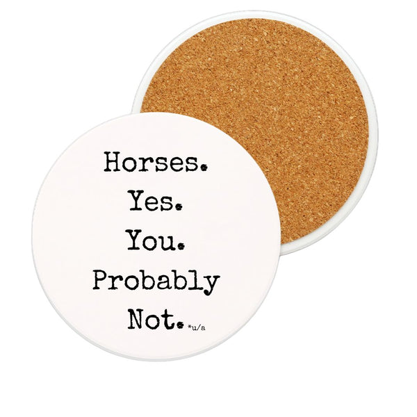 White Ceramic Coaster - Horses. Yes.