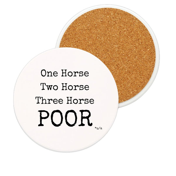 White Ceramic Coaster - One Horse. Two Horse.