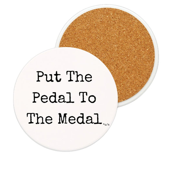 White Ceramic Coaster - Put The Pedal To The Medal